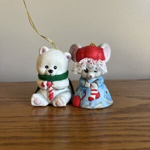 Vtg.Jasco‎  Lot Of 2 L'il Chimer Hand Painted Bisque Porcelain Ornaments Bells